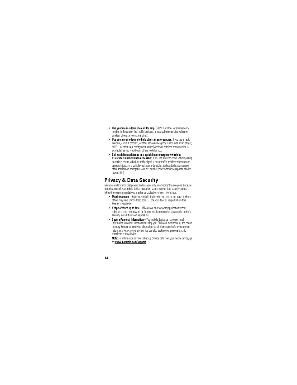 Privacy & data security | Motorola XT300 User Manual | Page 16 / 30