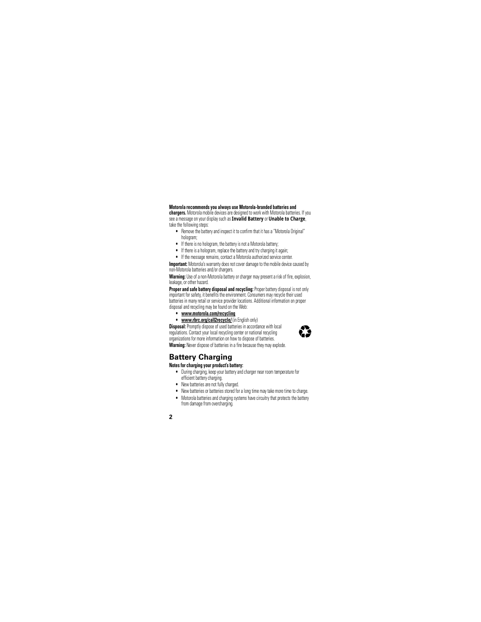 Battery charging | Motorola XT300 User Manual | Page 4 / 30