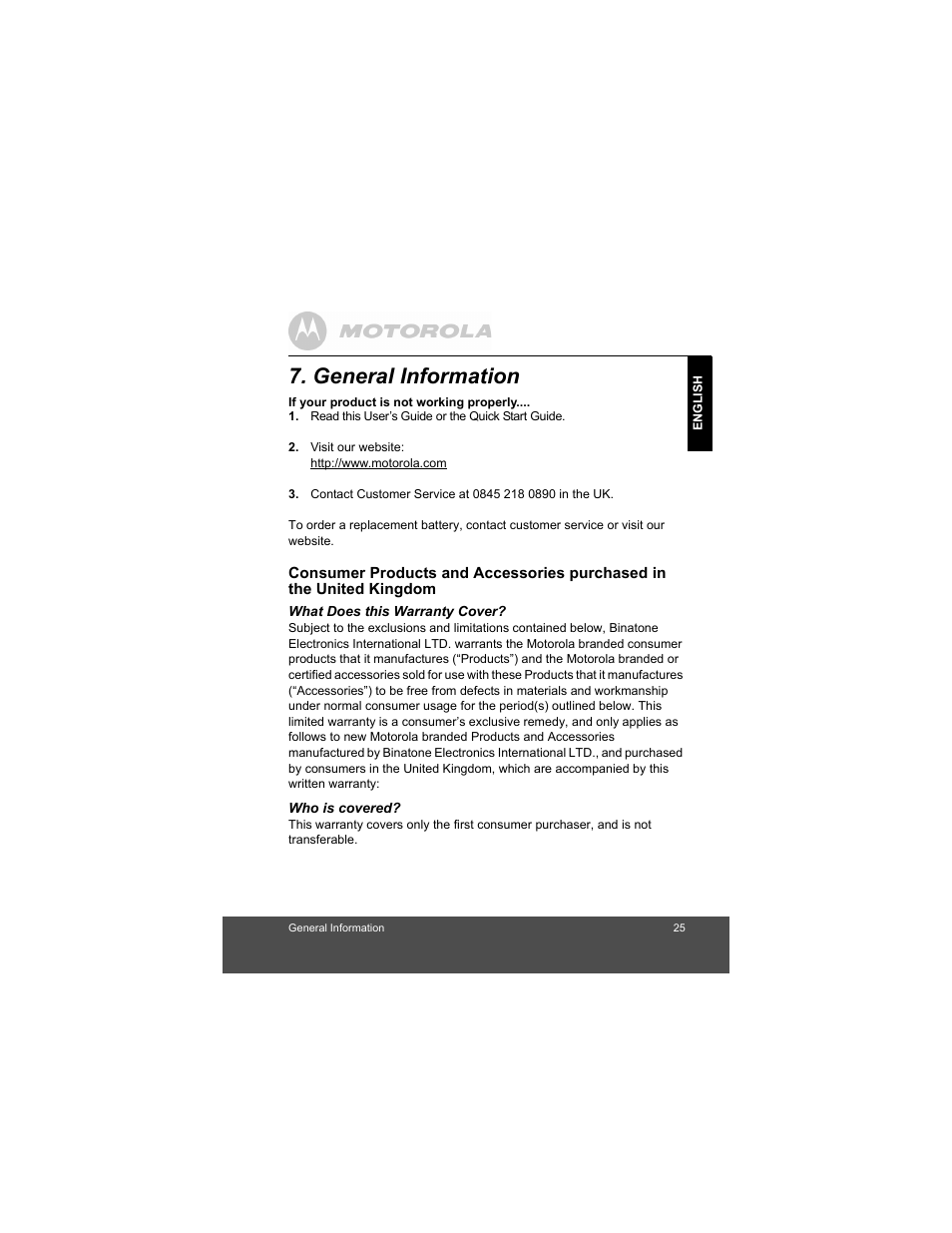 General information | Motorola MBP15 User Manual | Page 25 / 32