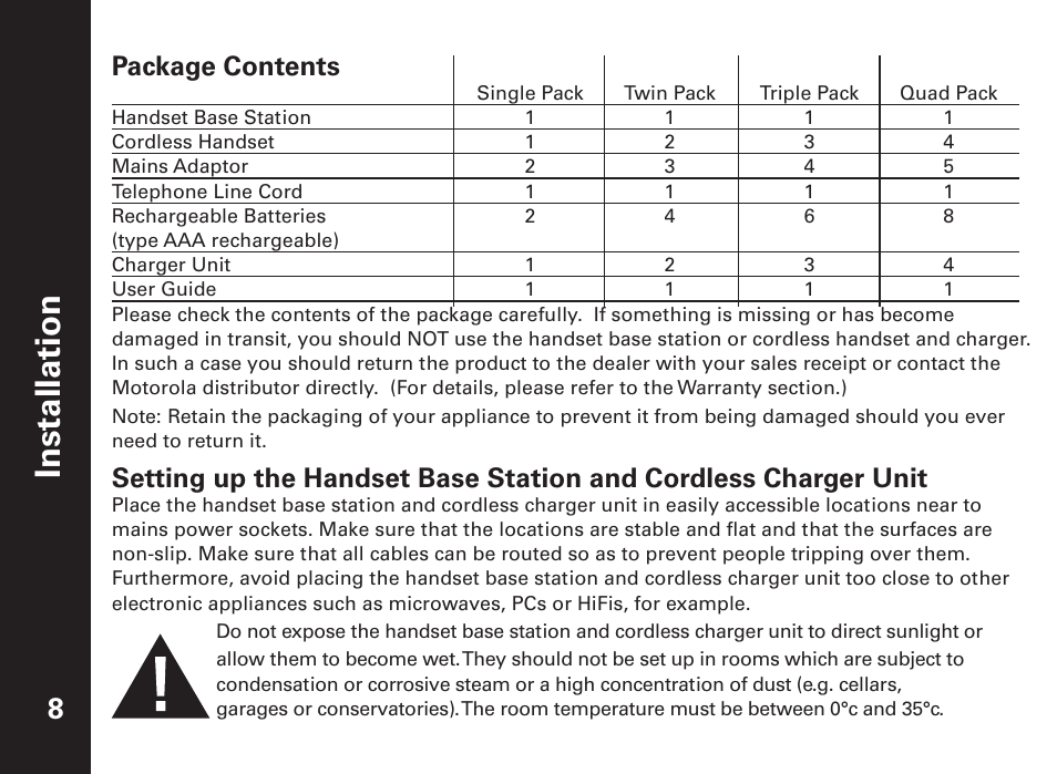 Noit all at s ni, Package contents | Motorola ME6091 User Manual | Page 10 / 47