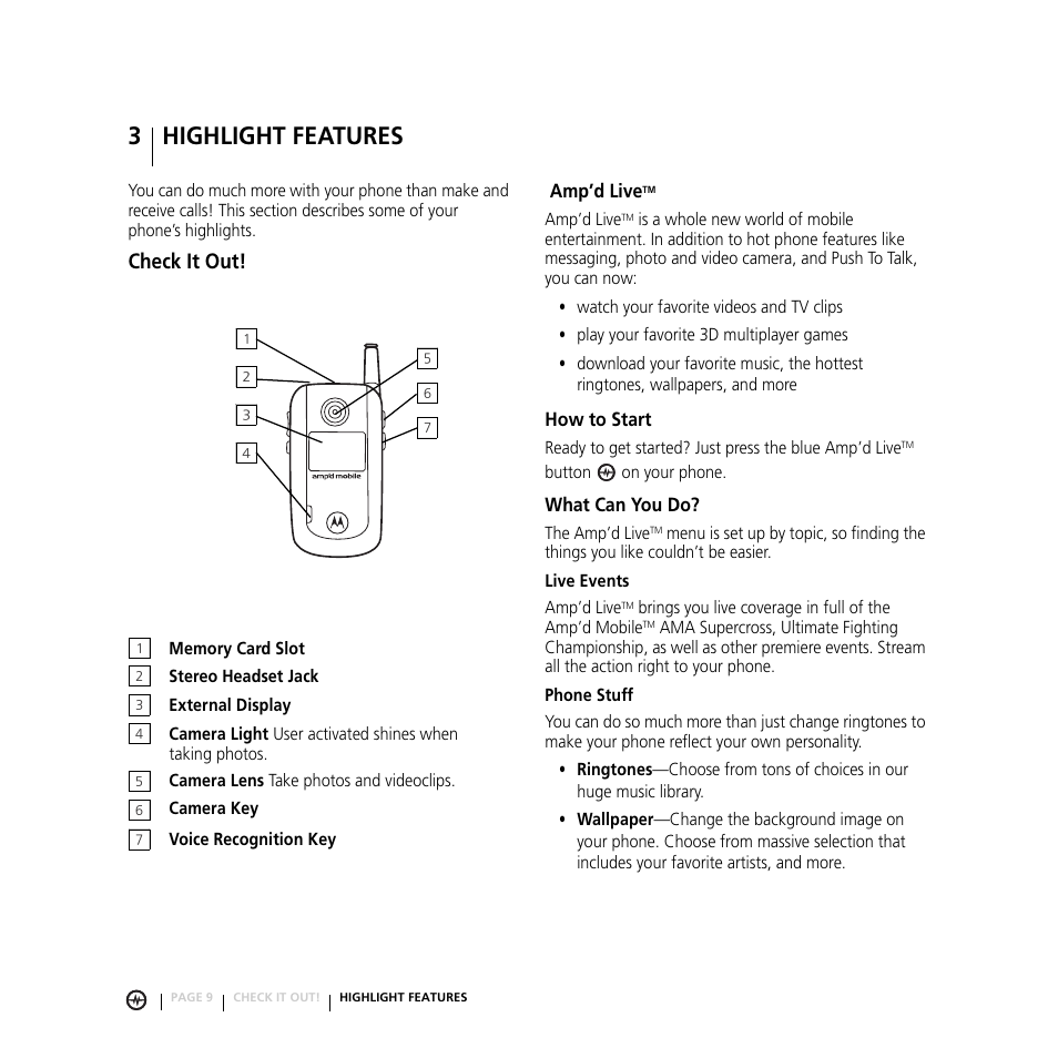 3 highlight features, Check it out, Highlight features | Motorola E816 User Manual | Page 10 / 72