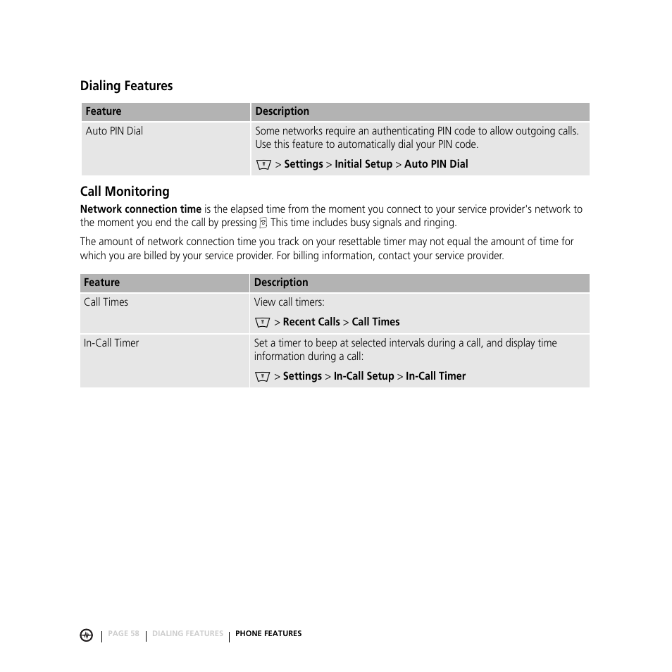 Dialing features call monitoring | Motorola E816 User Manual | Page 59 / 72
