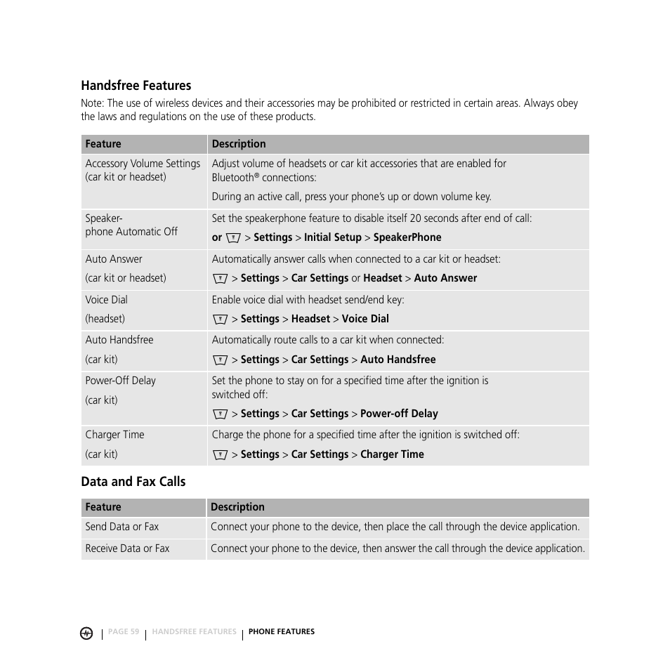 Handsfree features data and fax calls, Handsfree features, Data and fax calls | Motorola E816 User Manual | Page 60 / 72