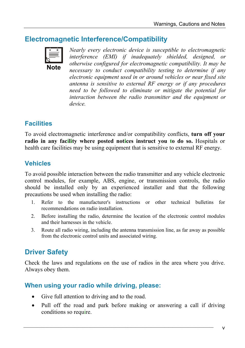 Electromagnetic interference/compatibility, Driver safety | Motorola MICOM-2ES/2RS/2TS ALE User Manual | Page 11 / 76