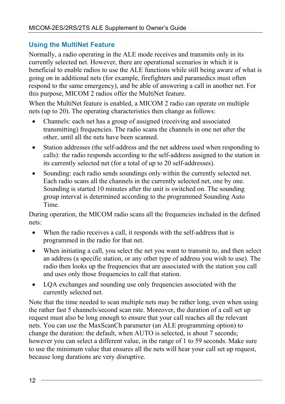 Using the multinet feature | Motorola MICOM-2ES/2RS/2TS ALE User Manual | Page 26 / 76