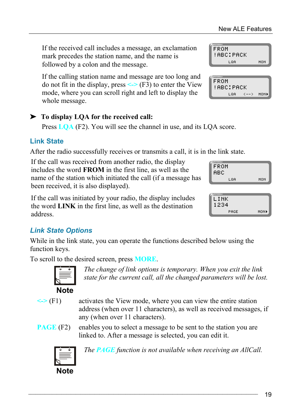 Link state, Link state options | Motorola MICOM-2ES/2RS/2TS ALE User Manual | Page 33 / 76