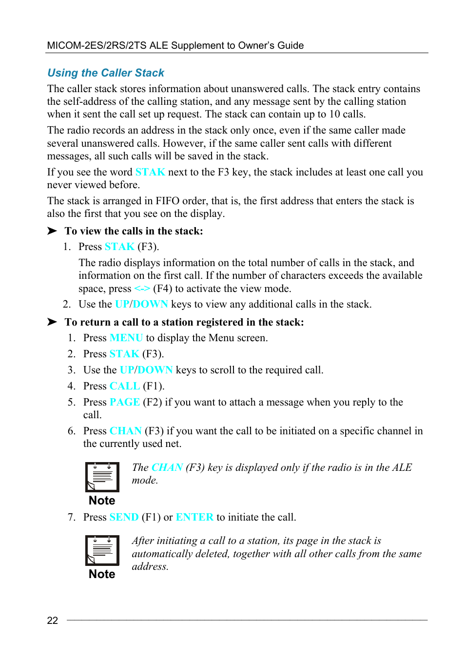 Using the caller stack | Motorola MICOM-2ES/2RS/2TS ALE User Manual | Page 36 / 76