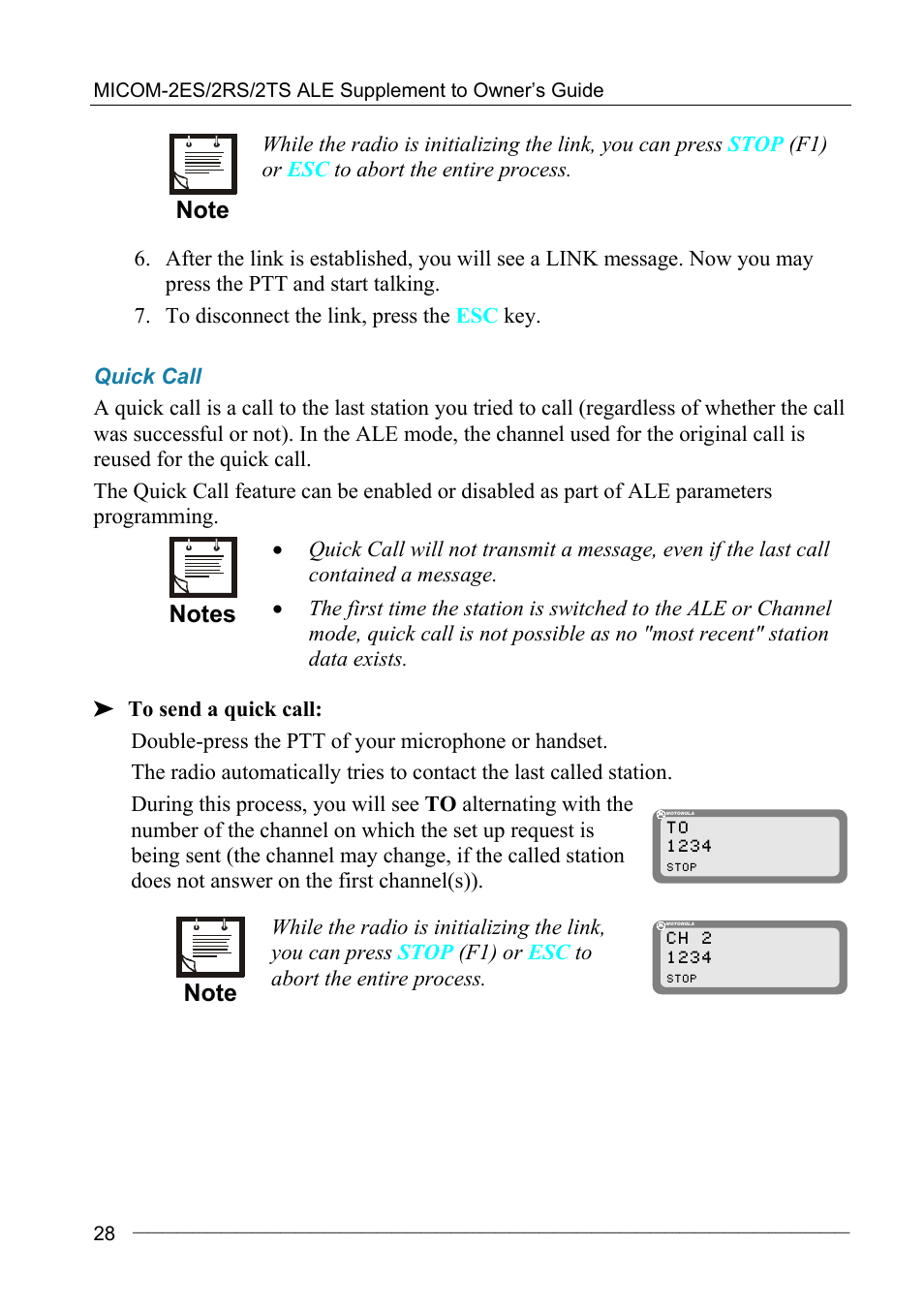 Quick call | Motorola MICOM-2ES/2RS/2TS ALE User Manual | Page 42 / 76