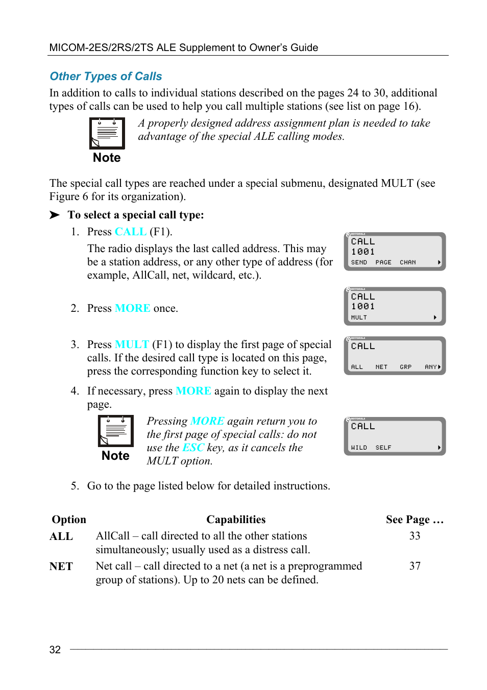 Other types of calls | Motorola MICOM-2ES/2RS/2TS ALE User Manual | Page 46 / 76