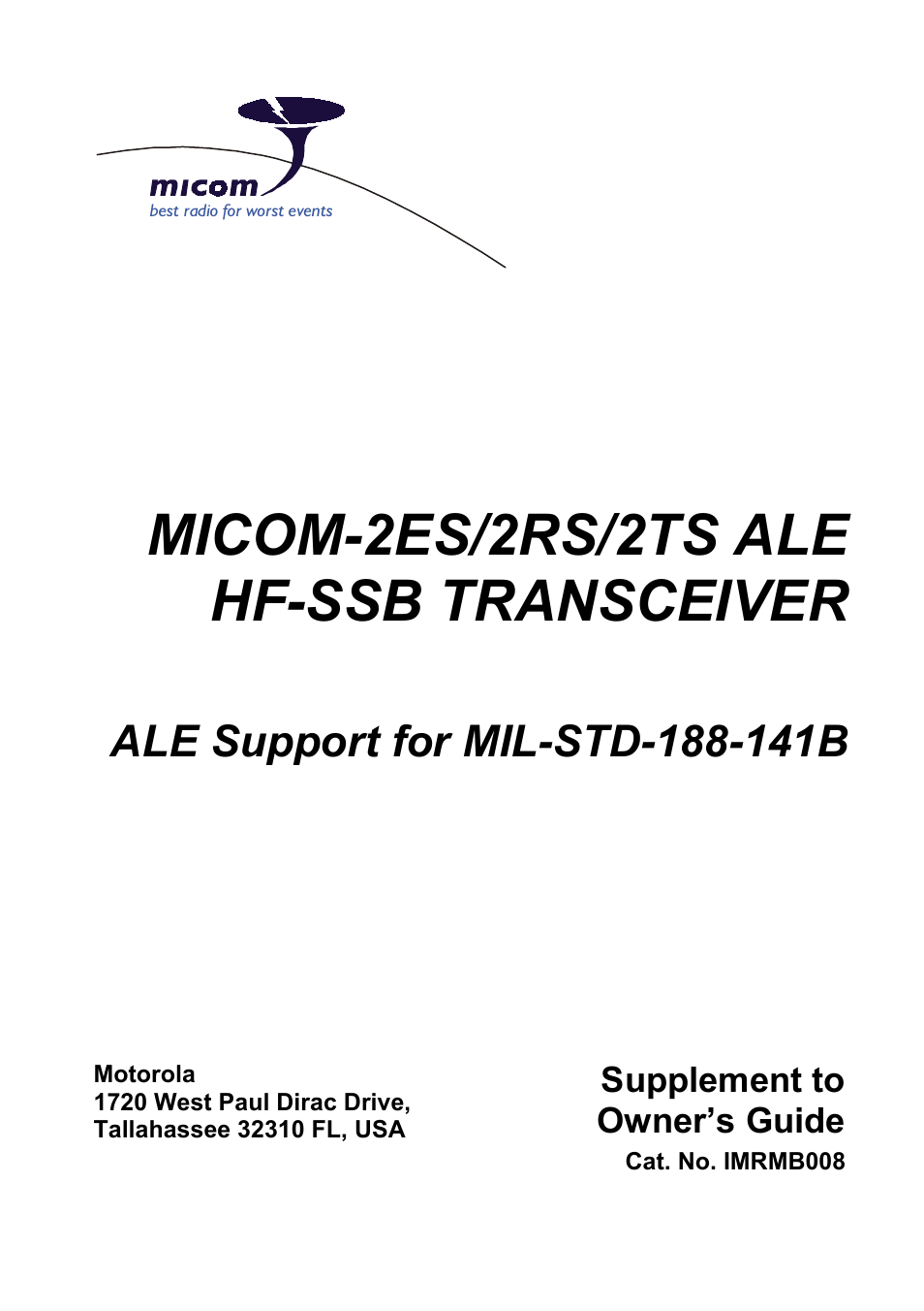 Micom-2es/2rs/2ts ale hf-ssb transceiver, Supplement to owner’s guide | Motorola MICOM-2ES/2RS/2TS ALE User Manual | Page 5 / 76