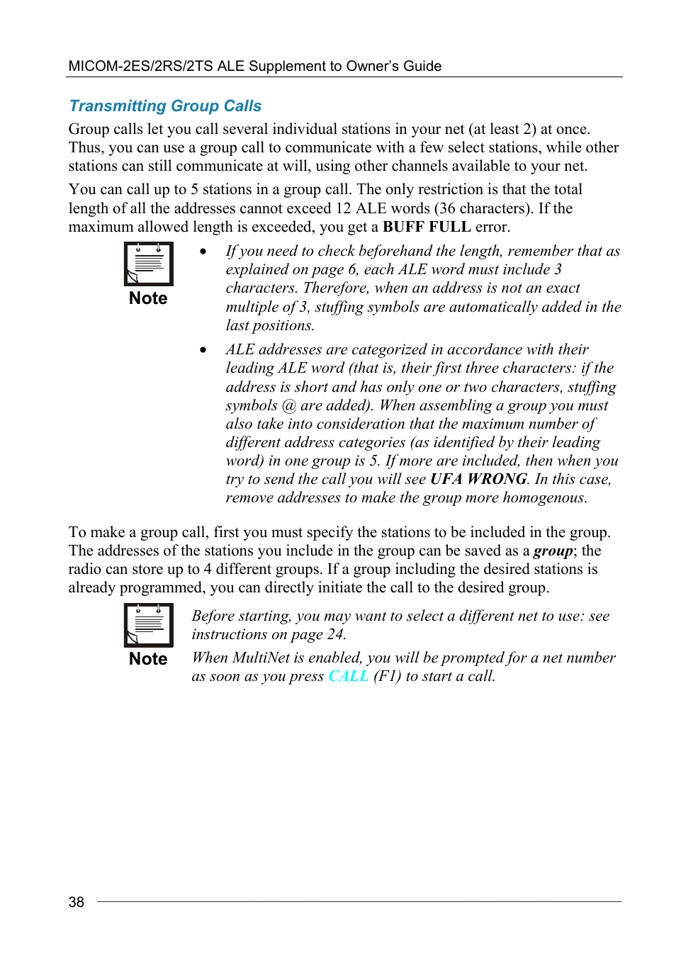 Transmitting group calls | Motorola MICOM-2ES/2RS/2TS ALE User Manual | Page 52 / 76