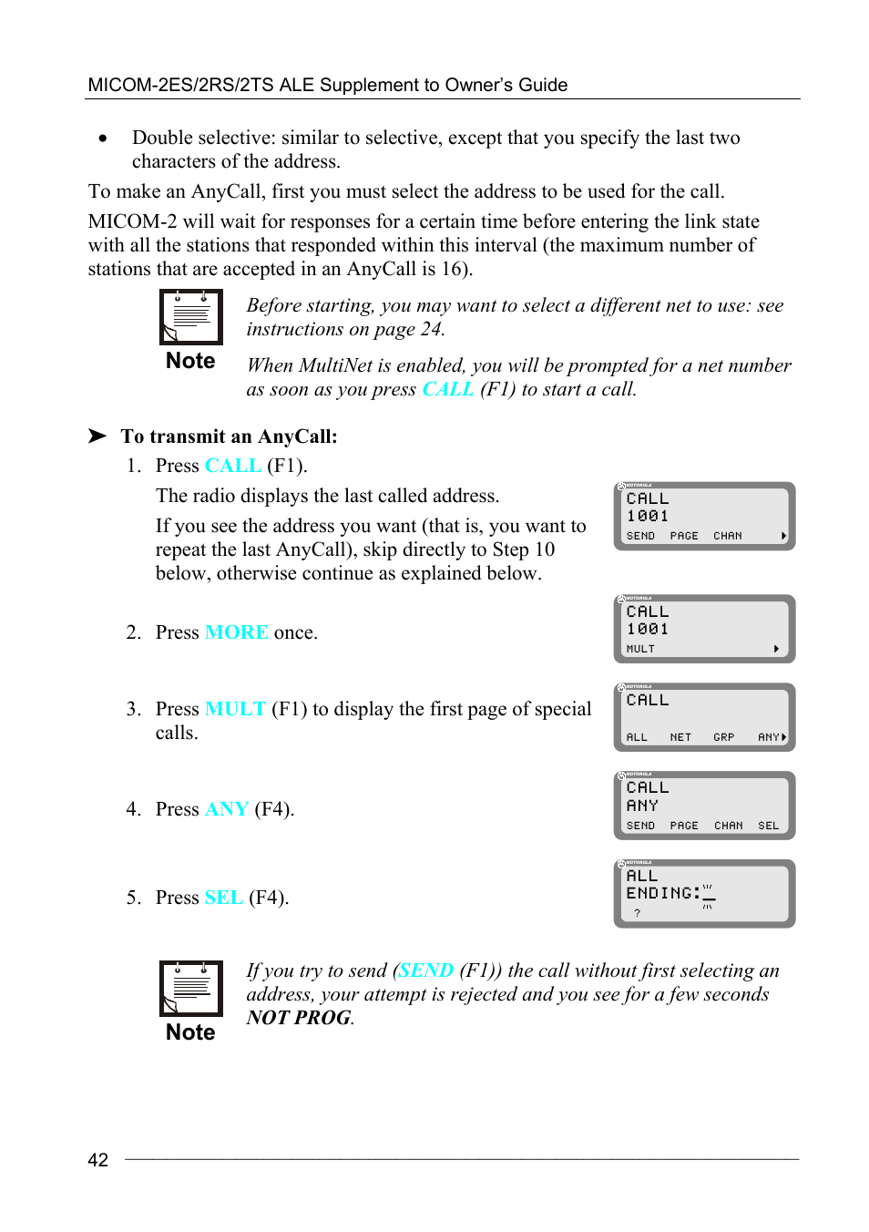 Press more once, Press any (f4), Press sel (f4) | Motorola MICOM-2ES/2RS/2TS ALE User Manual | Page 56 / 76