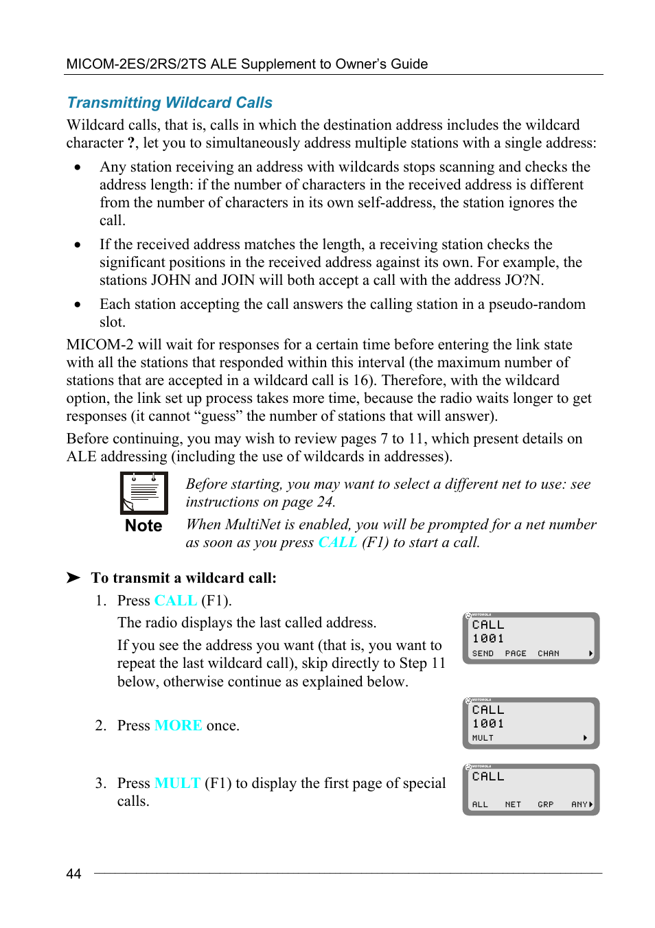 Transmitting wildcard calls | Motorola MICOM-2ES/2RS/2TS ALE User Manual | Page 58 / 76