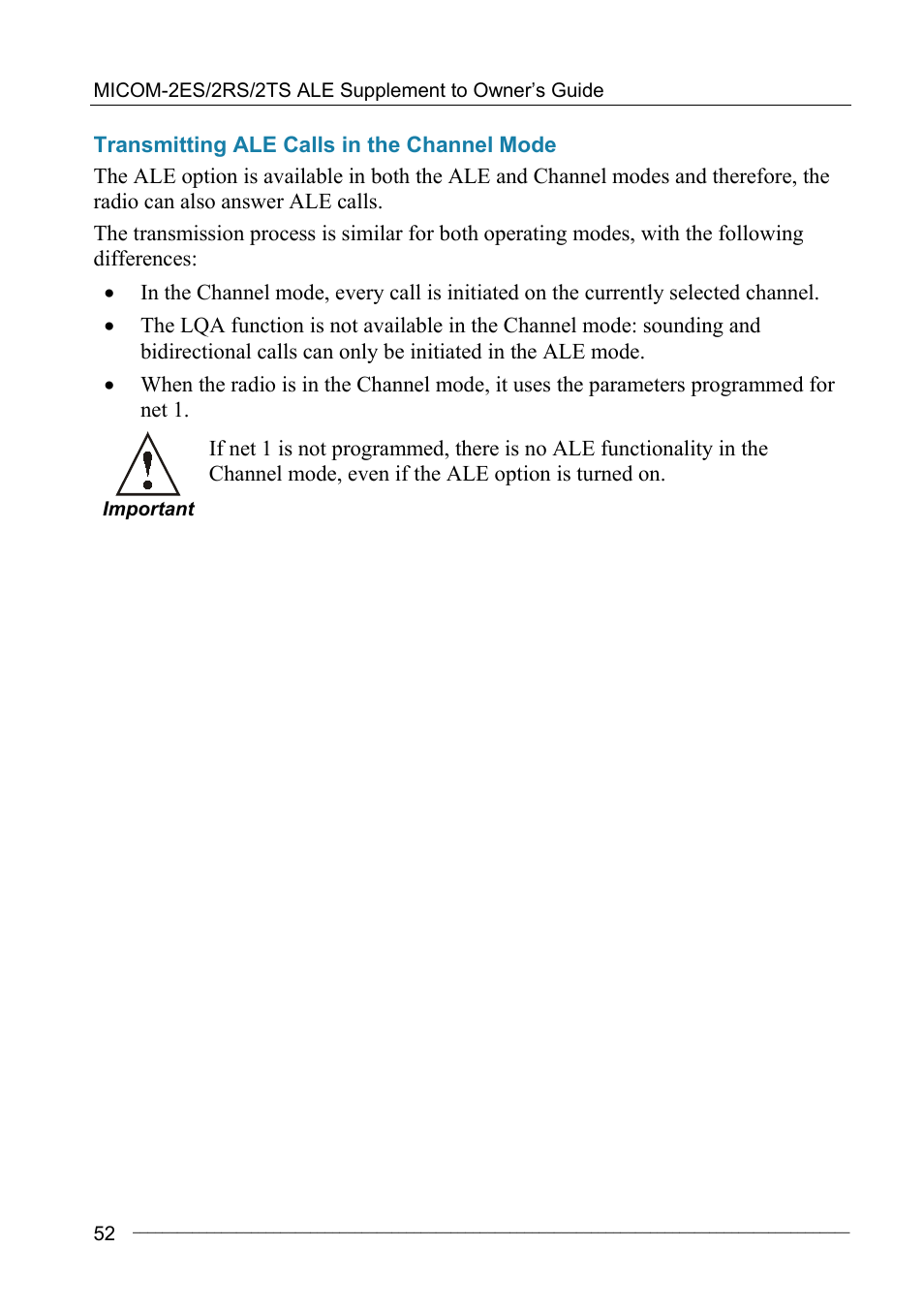 Transmitting ale calls in the channel mode | Motorola MICOM-2ES/2RS/2TS ALE User Manual | Page 66 / 76