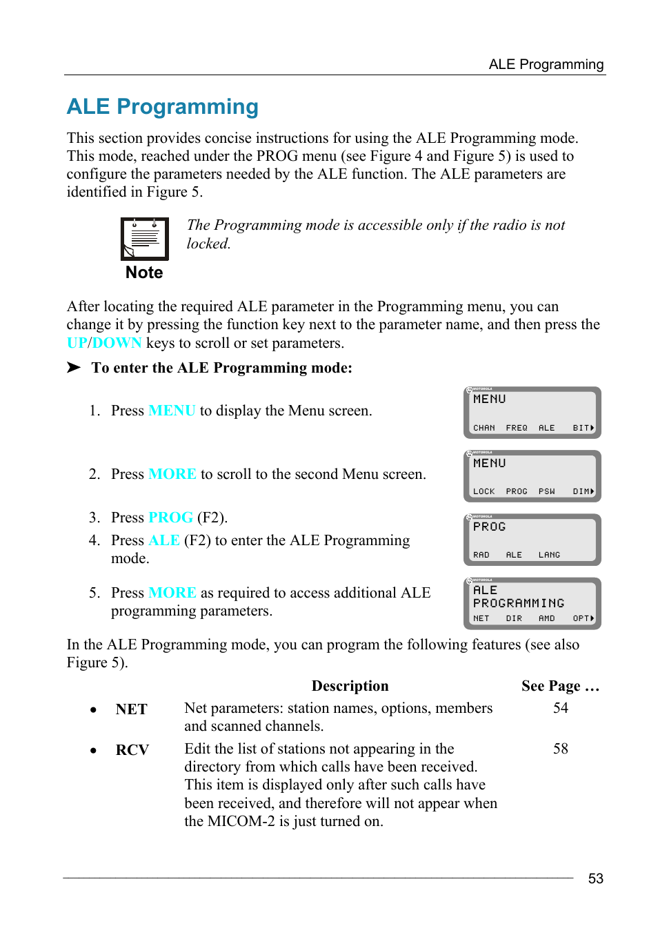 Ale programming | Motorola MICOM-2ES/2RS/2TS ALE User Manual | Page 67 / 76