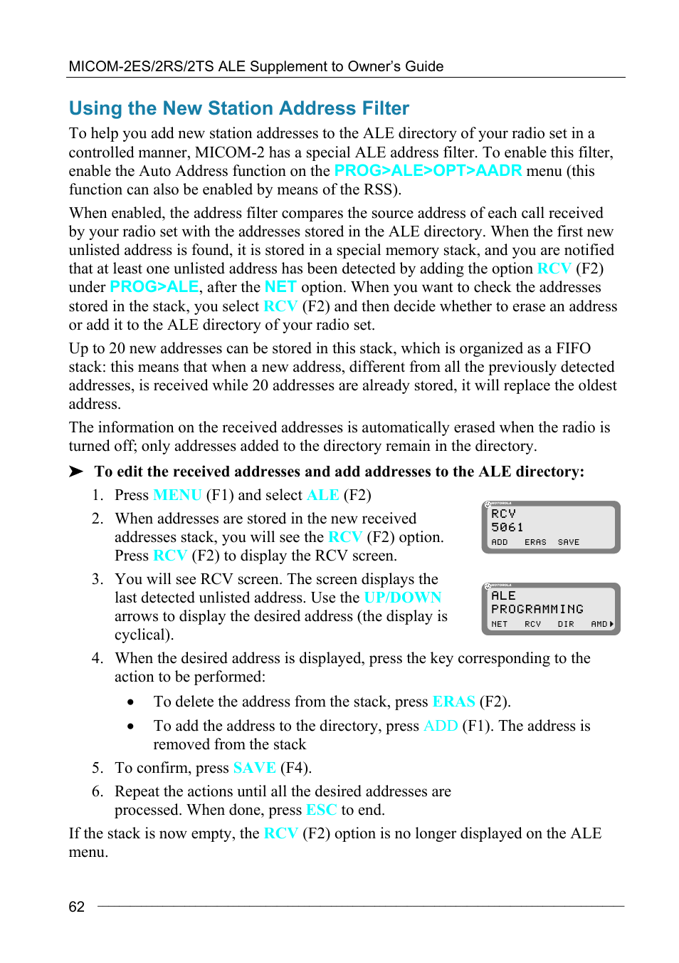 Using the new station address filter | Motorola MICOM-2ES/2RS/2TS ALE User Manual | Page 76 / 76