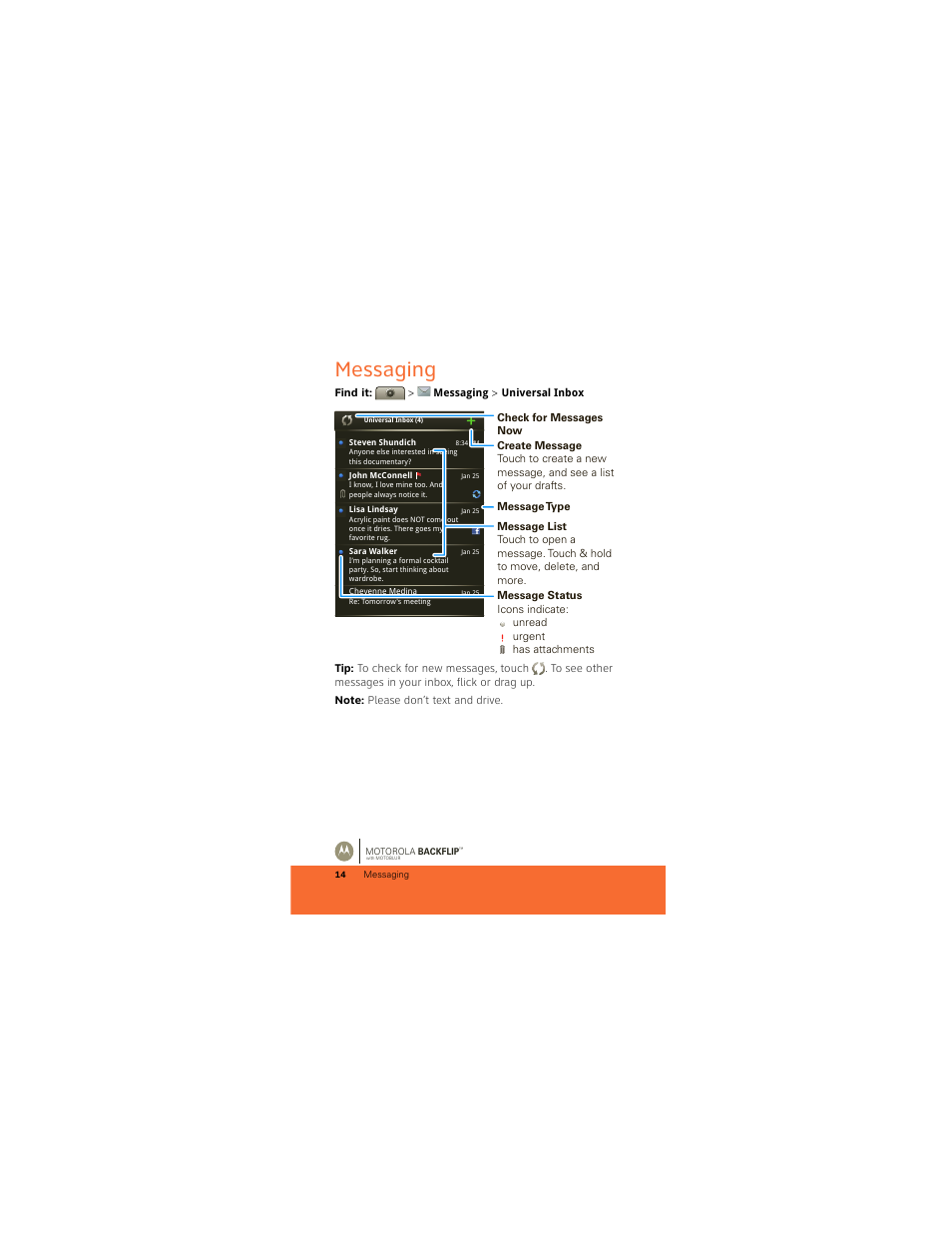 Messaging | Motorola BACKFLIP 68000202422-A User Manual | Page 16 / 34
