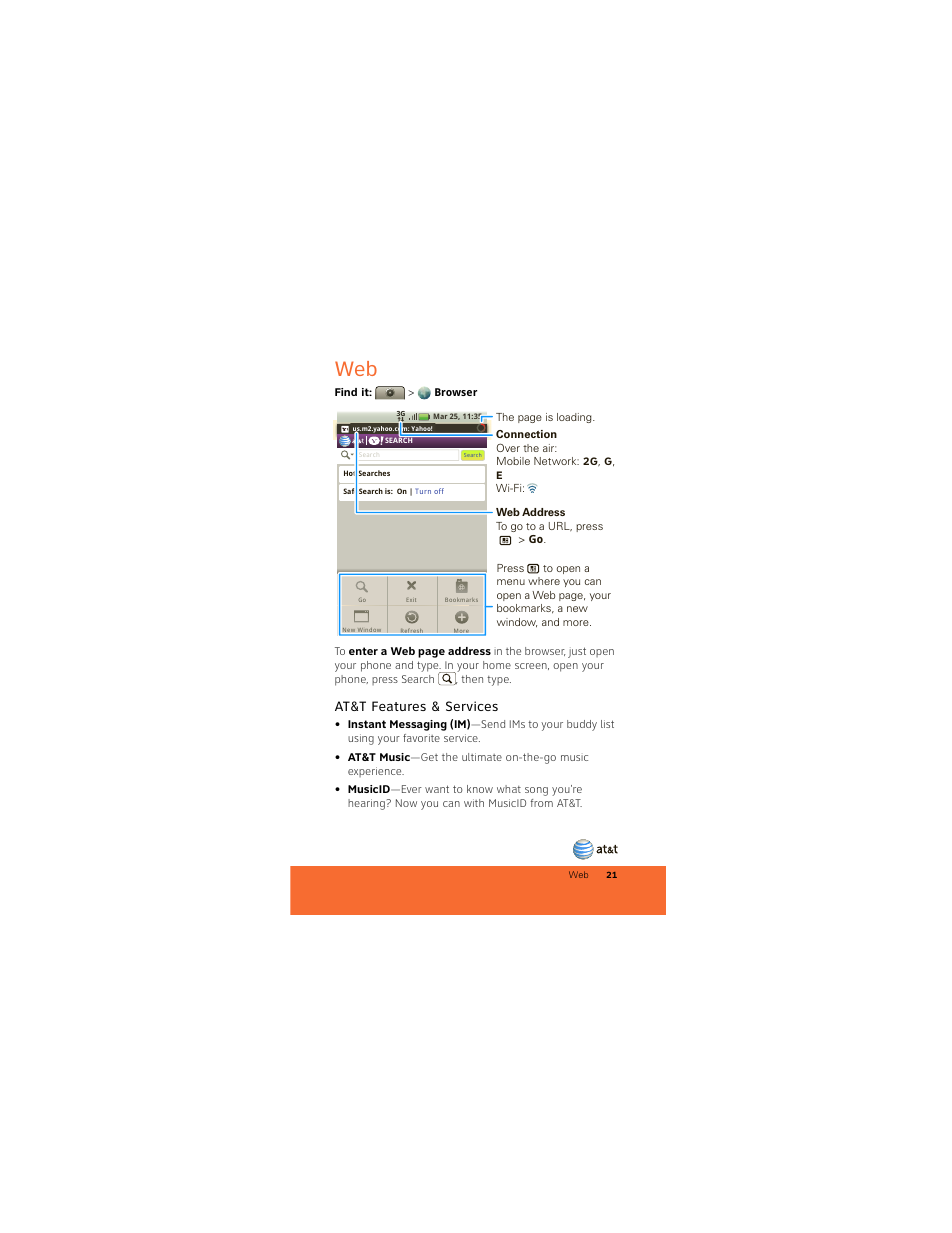 At&t features & services | Motorola BACKFLIP 68000202422-A User Manual | Page 23 / 34