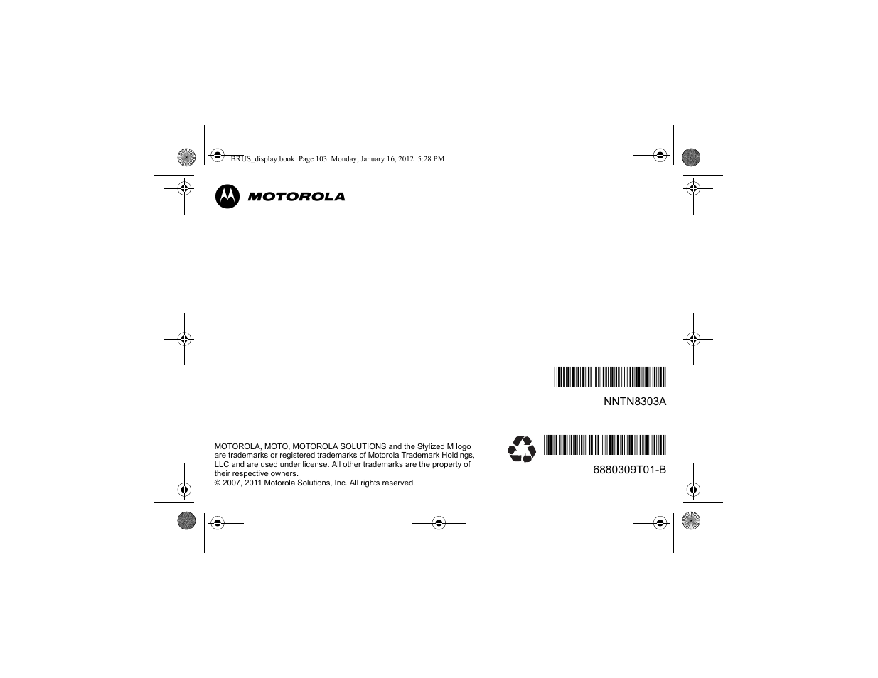 Nntn8303a | Motorola RDV2080D User Manual | Page 104 / 104