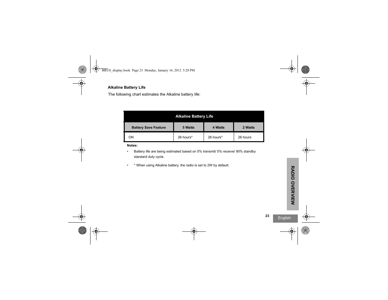 Alkaline battery life | Motorola RDV2080D User Manual | Page 25 / 104