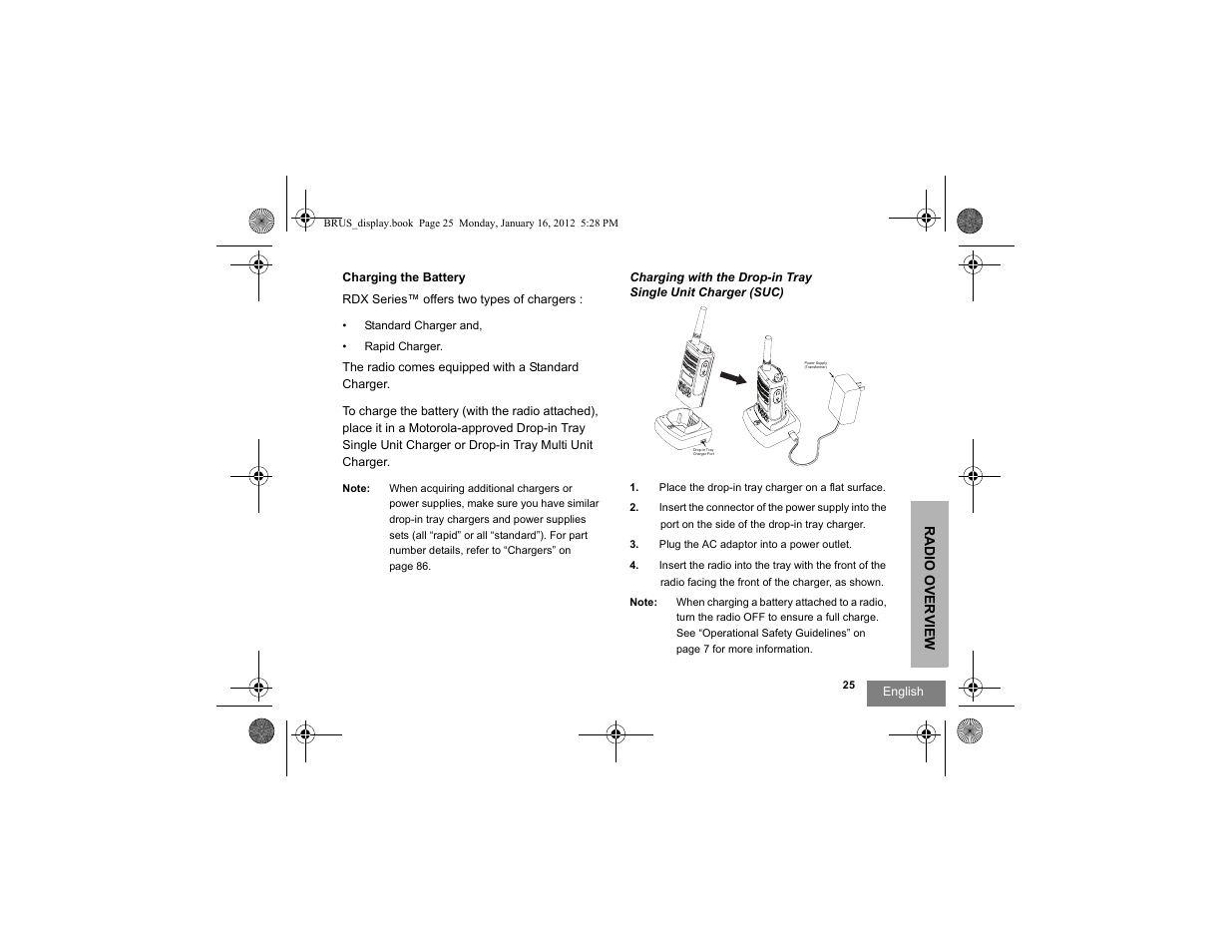 Charging the battery | Motorola RDV2080D User Manual | Page 27 / 104