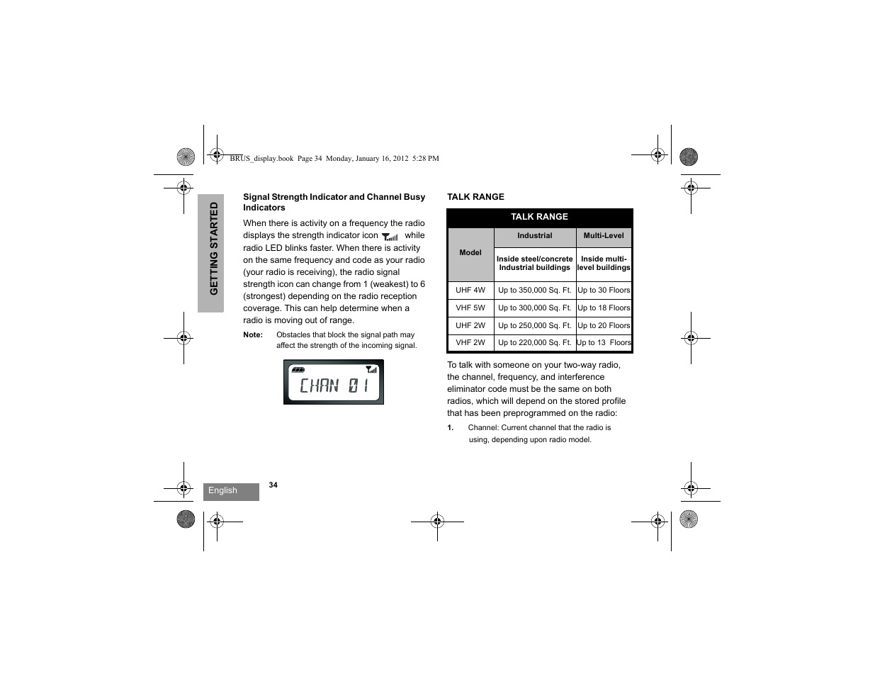 Talk range | Motorola RDV2080D User Manual | Page 36 / 104