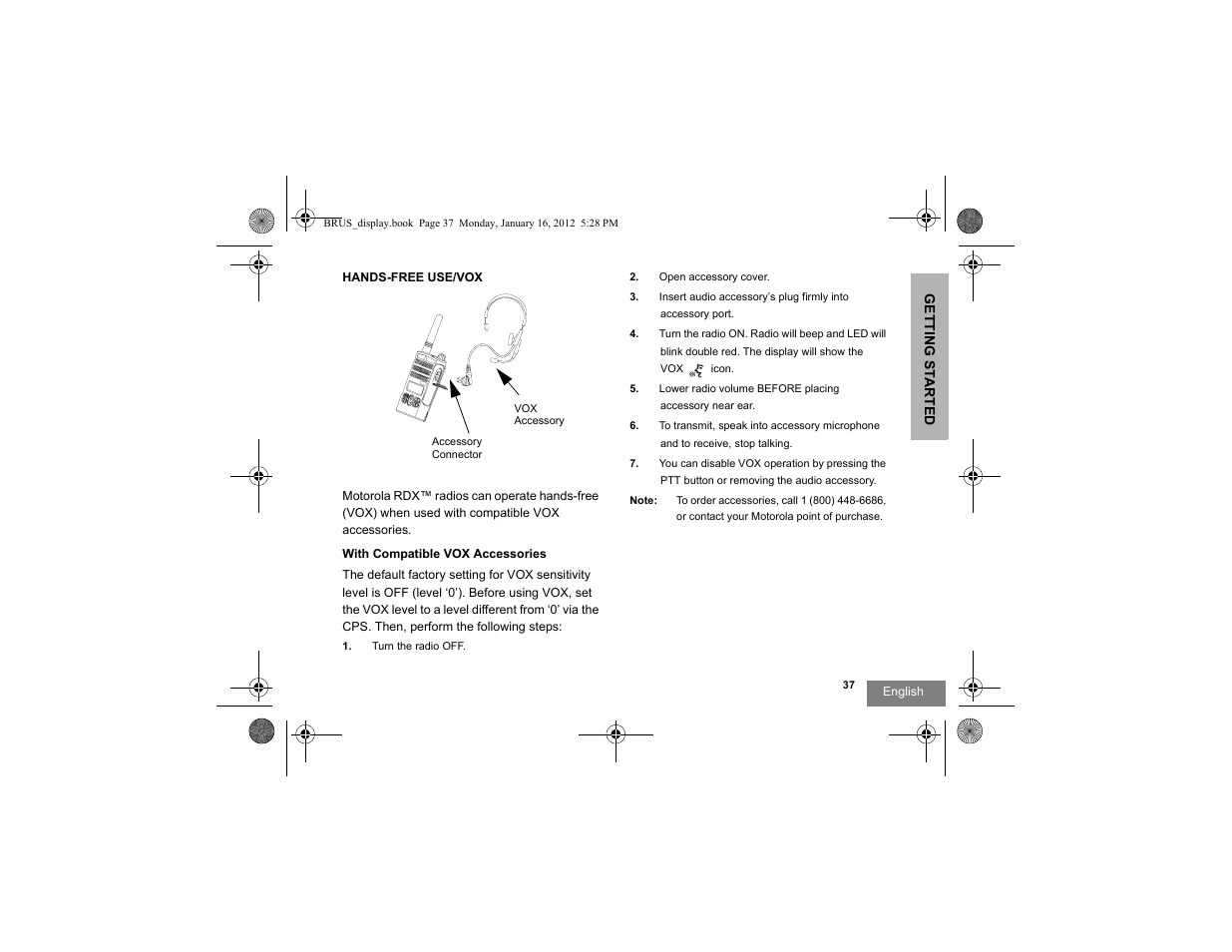 Hands-free use/vox, With compatible vox accessories | Motorola RDV2080D User Manual | Page 39 / 104