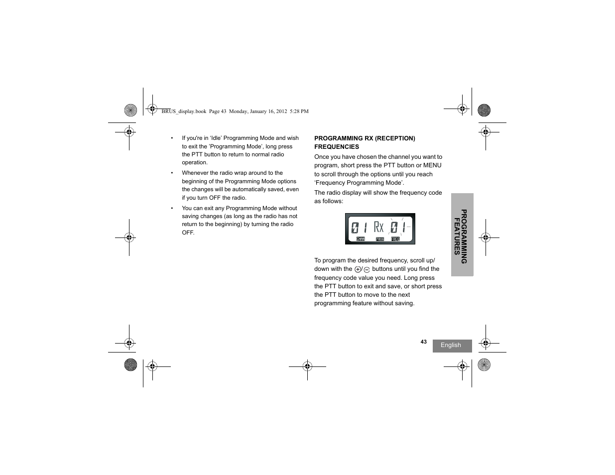 Programming rx (reception) frequencies . 43 | Motorola RDV2080D User Manual | Page 45 / 104
