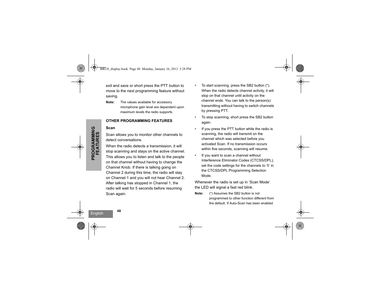 Other programming features, Scan | Motorola RDV2080D User Manual | Page 50 / 104