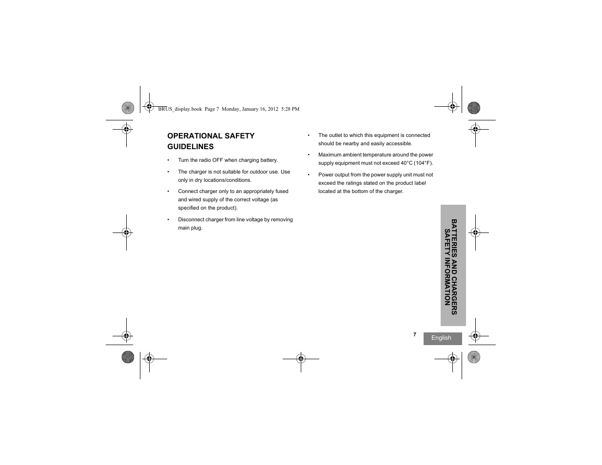 Operational safety guidelines | Motorola RDV2080D User Manual | Page 9 / 104