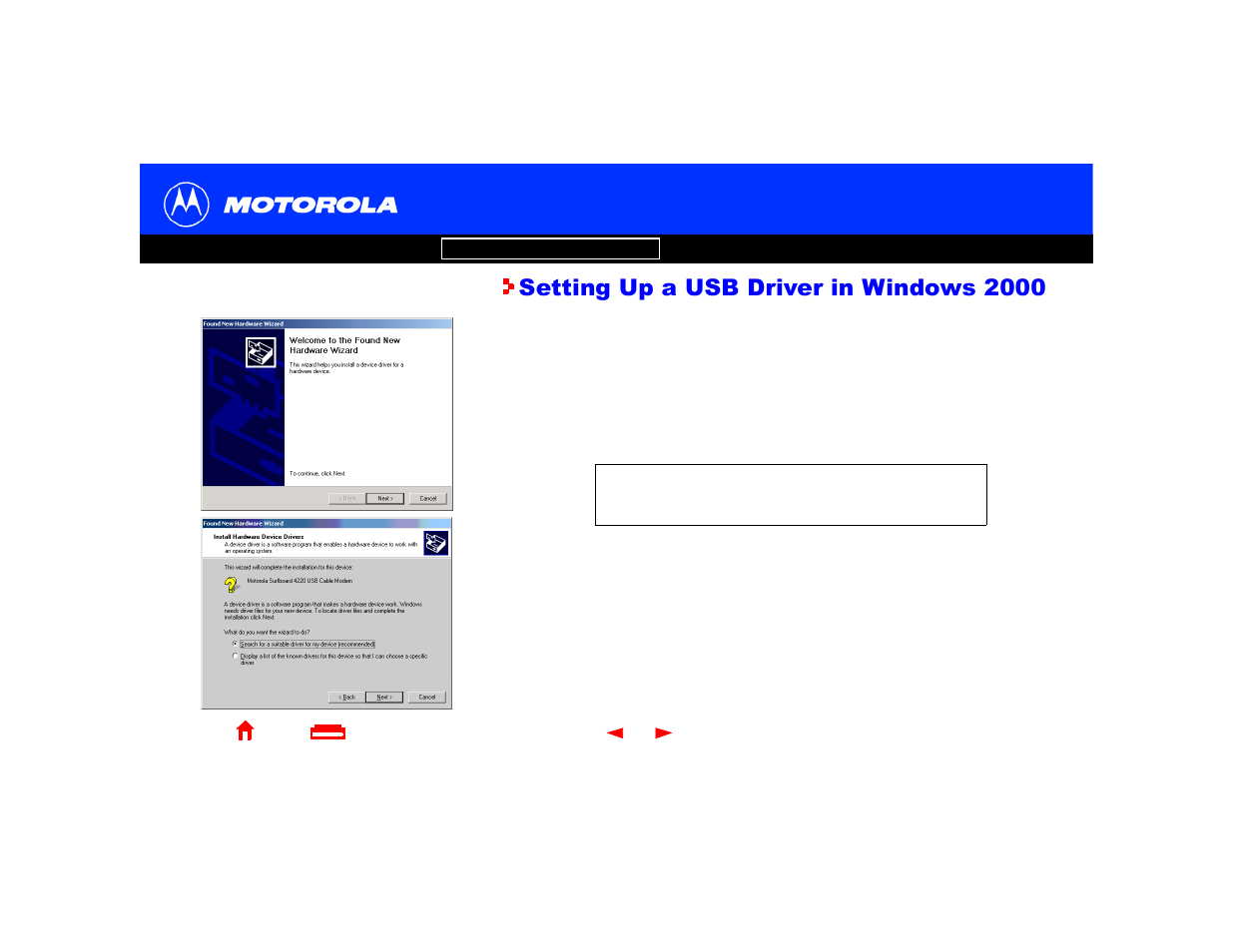 Setting up a usb driver in windows 2000 | Motorola SURFboard Cable Modem User Manual | Page 21 / 66