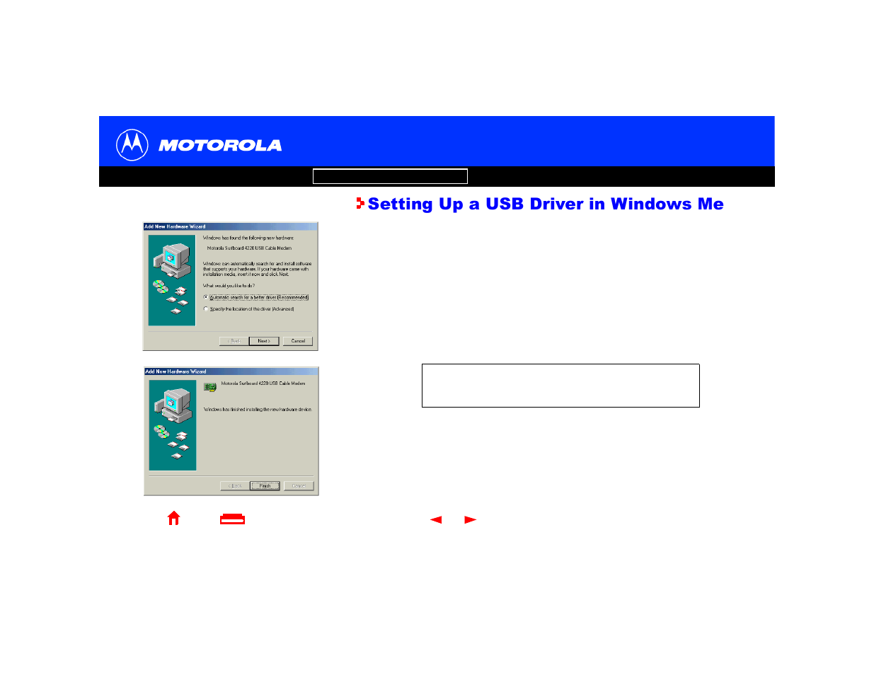 Setting up a usb driver in windows me | Motorola SURFboard Cable Modem User Manual | Page 25 / 66