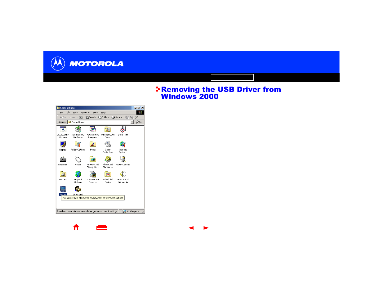 Removing the usb driver from windows 2000, Removing the usb driver, From windows 2000 | Motorola SURFboard Cable Modem User Manual | Page 47 / 66