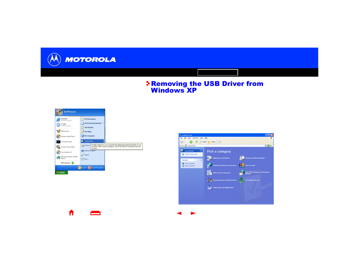 Removing the usb driver from windows xp | Motorola SURFboard Cable Modem User Manual | Page 52 / 66