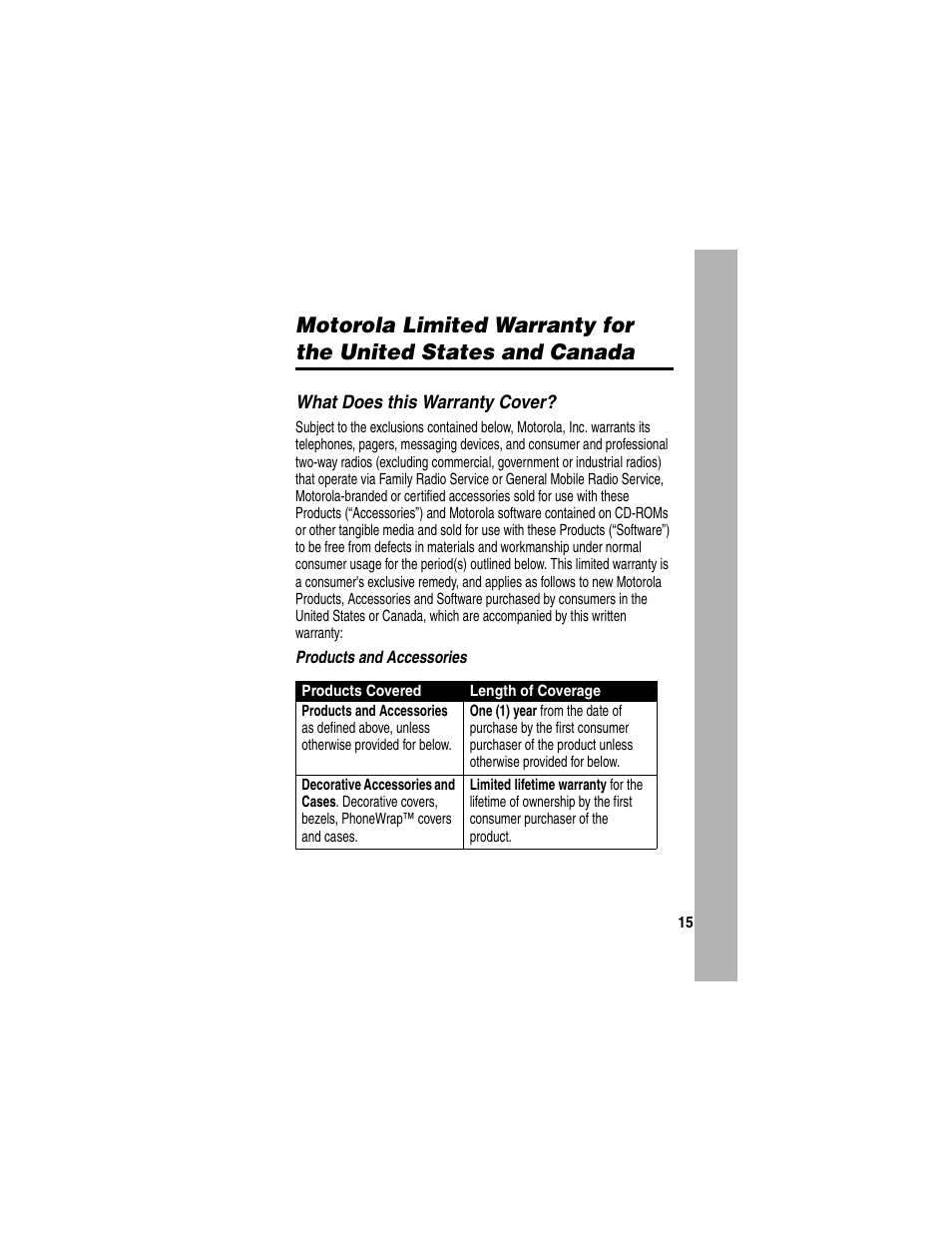 What does this warranty cover | Motorola V260/V262 User Manual | Page 109 / 122