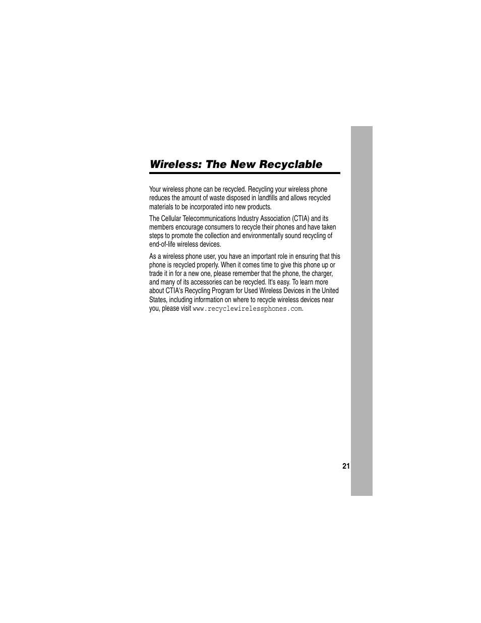 Wireless: the new recyclable | Motorola V260/V262 User Manual | Page 115 / 122