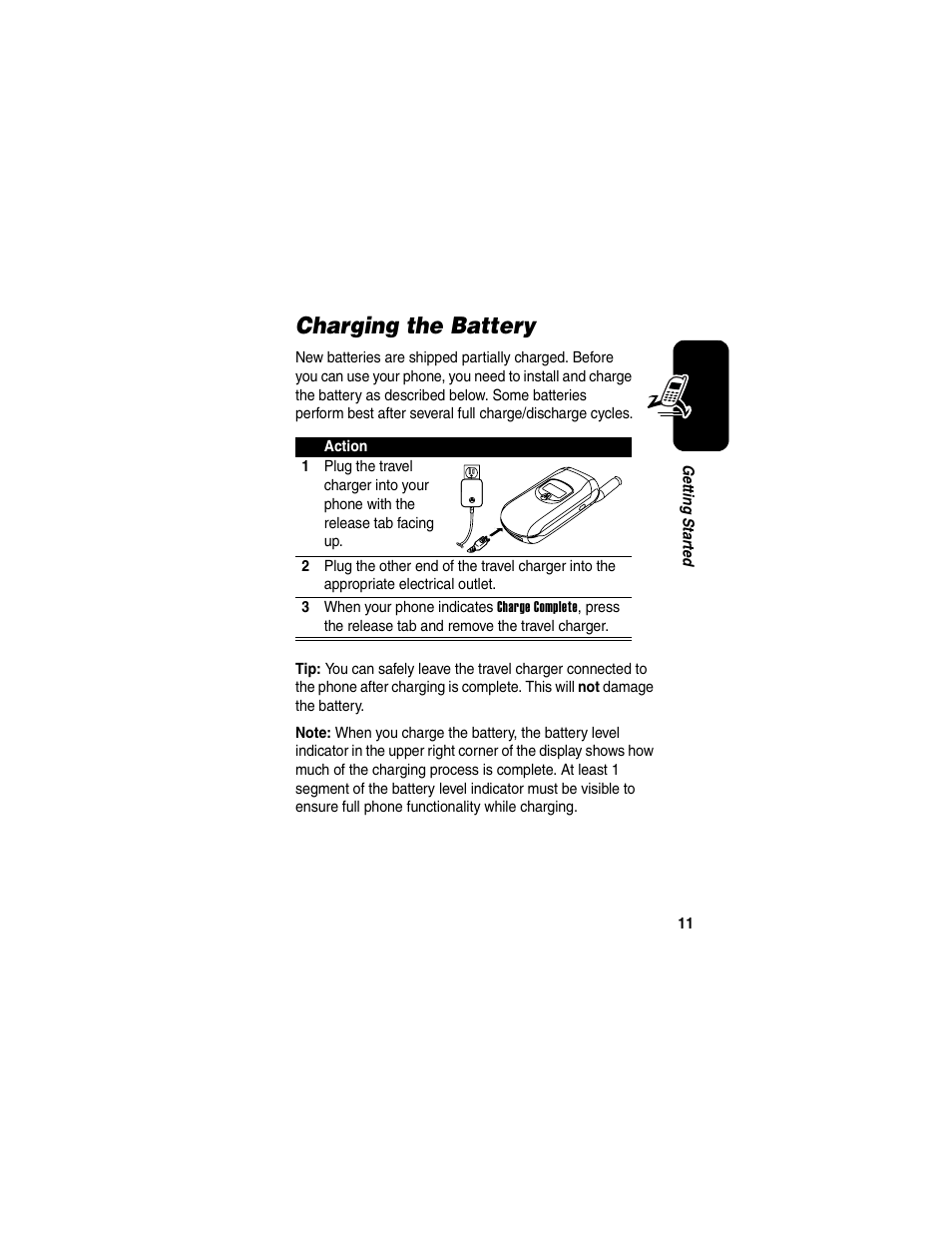 Charging the battery | Motorola V260/V262 User Manual | Page 13 / 122