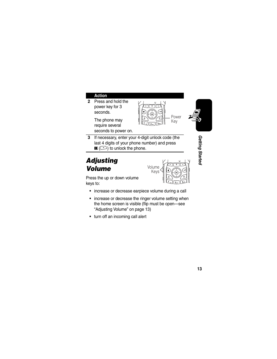 Adjusting volume | Motorola V260/V262 User Manual | Page 15 / 122
