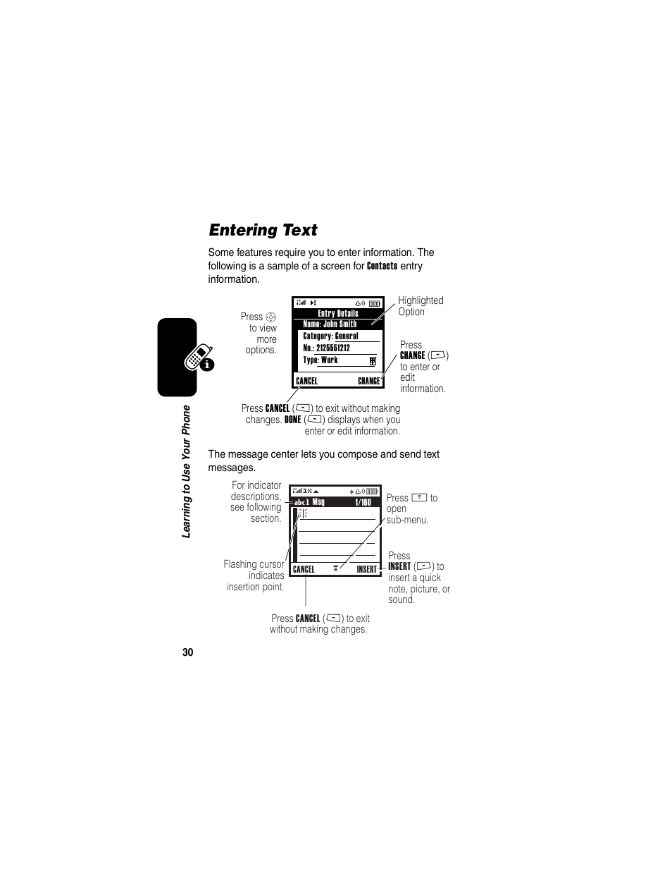 Entering text | Motorola V260/V262 User Manual | Page 32 / 122