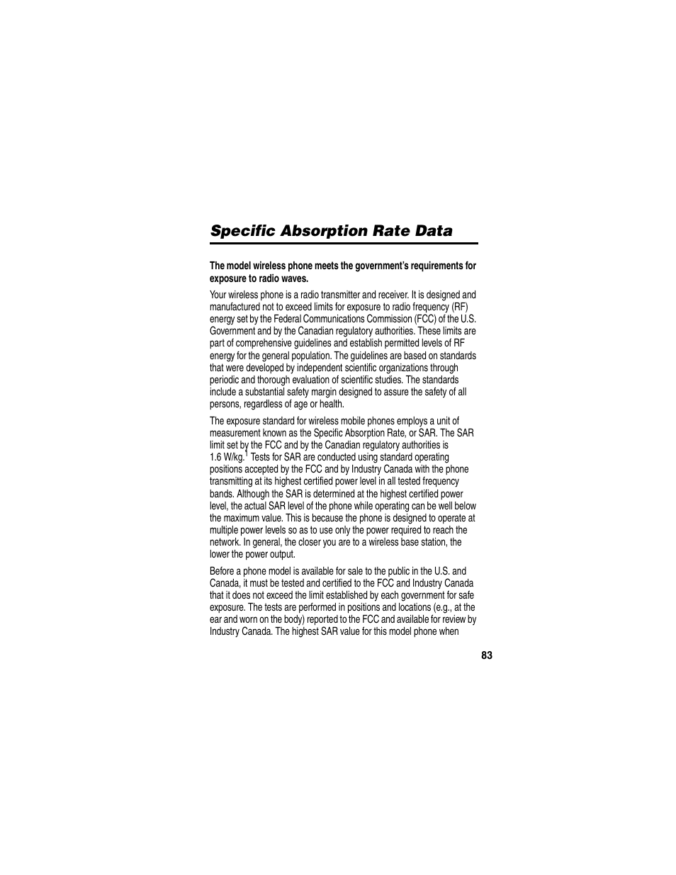 Specific absorption rate data | Motorola V260/V262 User Manual | Page 85 / 122