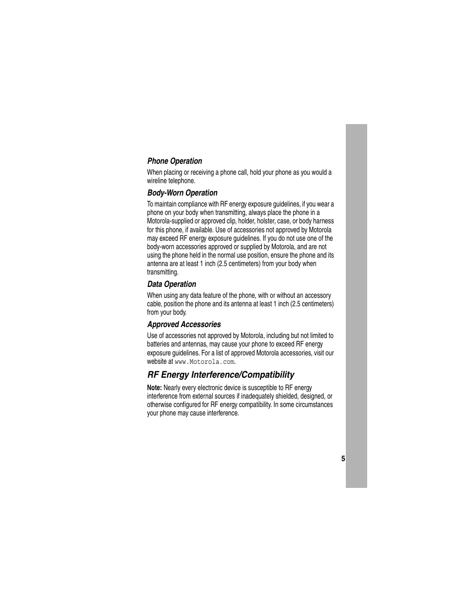 Rf energy interference/compatibility | Motorola V260/V262 User Manual | Page 99 / 122