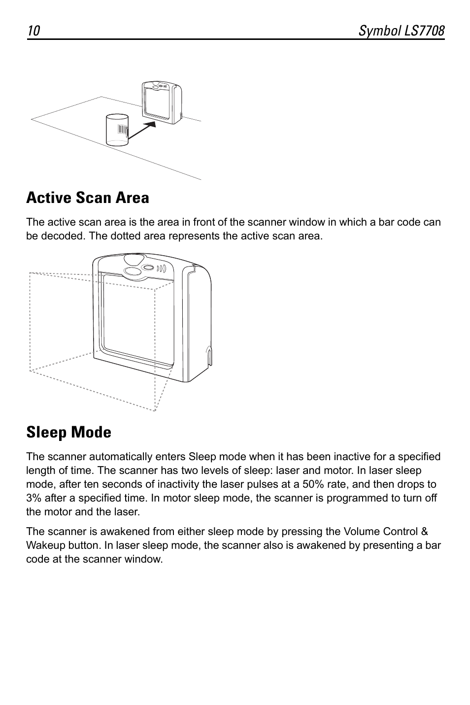 Active scan area, Sleep mode | Motorola LS7708 User Manual | Page 10 / 36