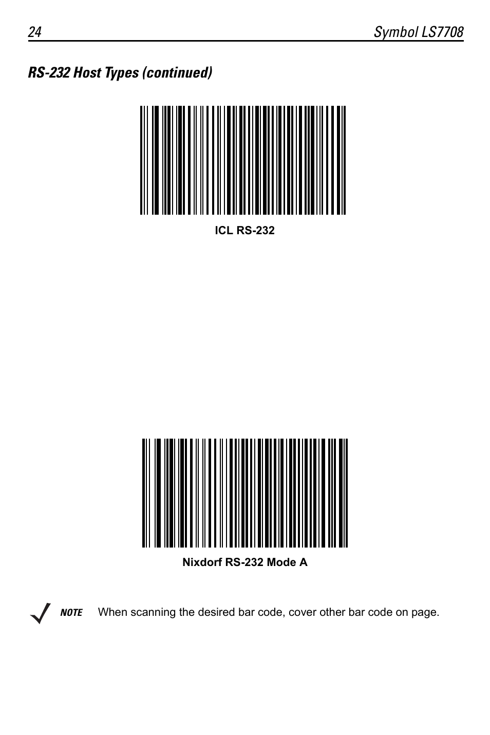 Rs-232 host types (continued) | Motorola LS7708 User Manual | Page 24 / 36