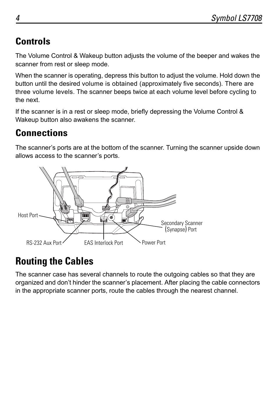 Controls, Connections, Routing the cables | Motorola LS7708 User Manual | Page 4 / 36