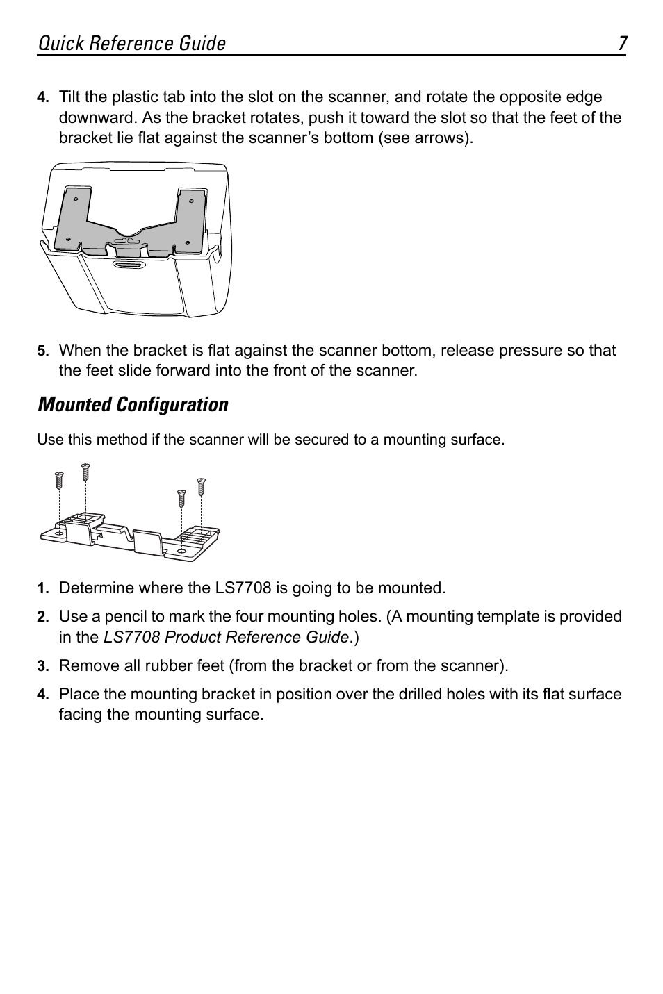 Mounted configuration, Quick reference guide 7 | Motorola LS7708 User Manual | Page 7 / 36