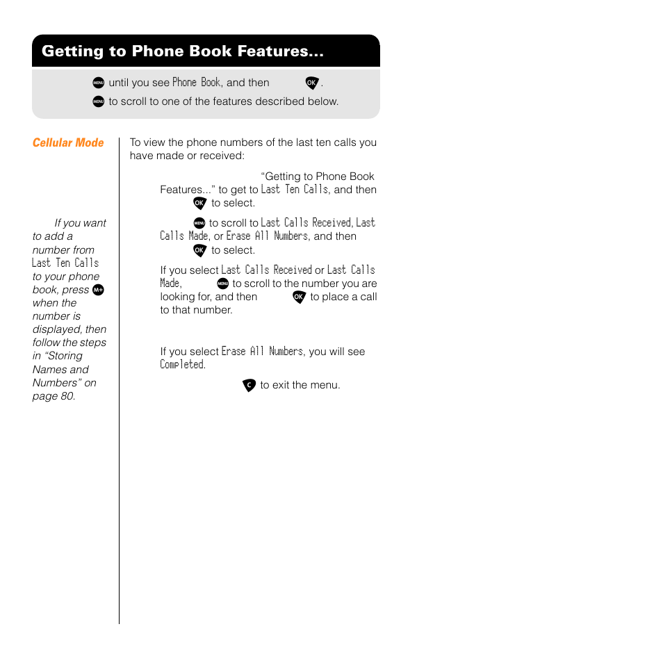 Getting to phone book features | Motorola SATELLITE 9505 User Manual | Page 102 / 228