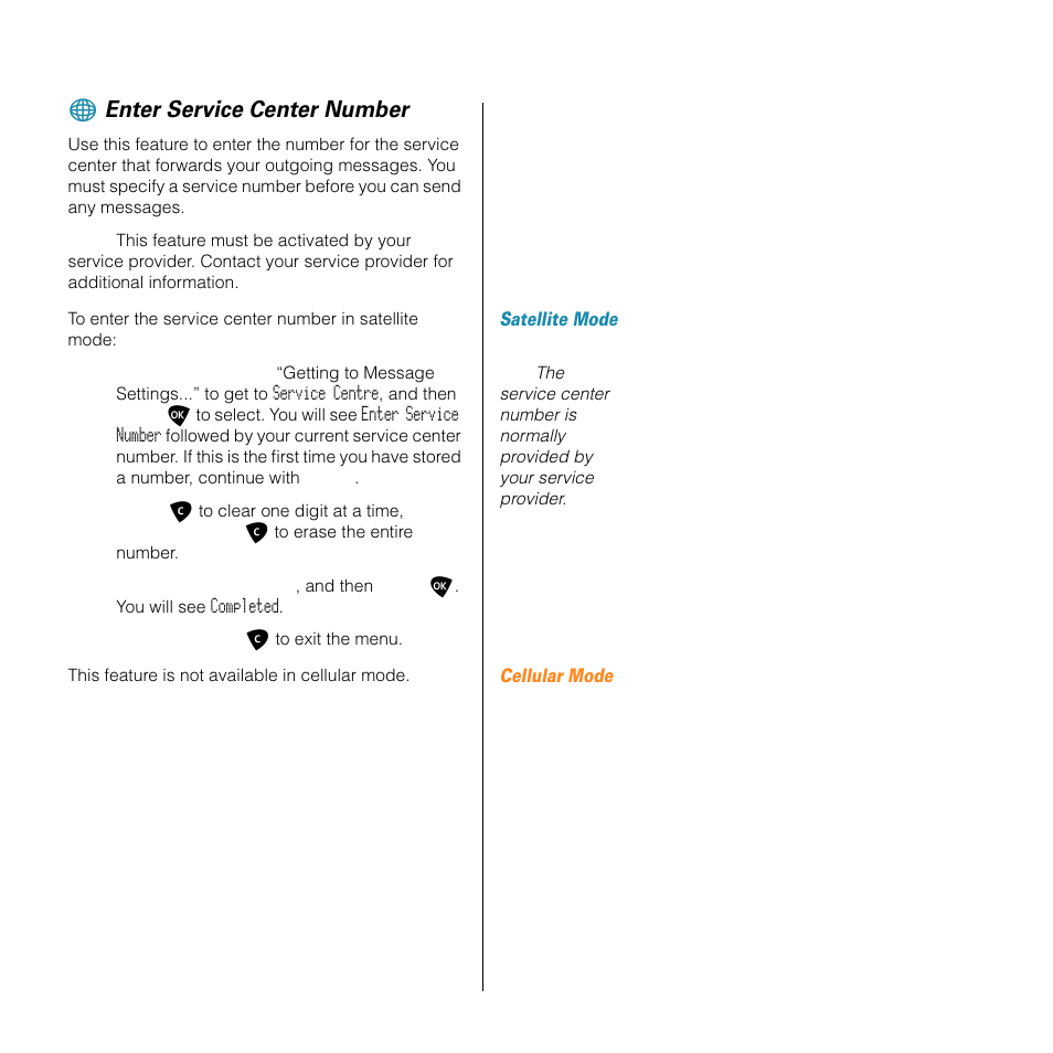 Enter service center number | Motorola SATELLITE 9505 User Manual | Page 149 / 228