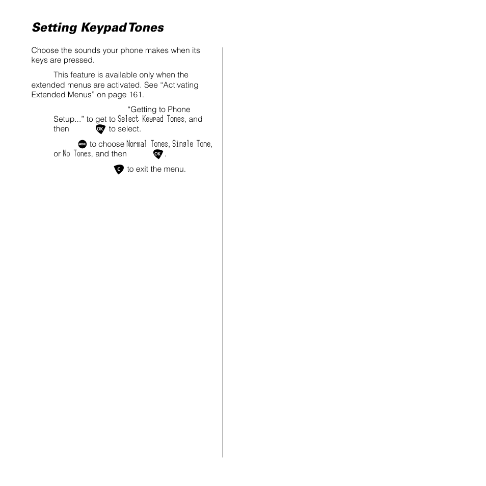 Setting keypad tones | Motorola SATELLITE 9505 User Manual | Page 171 / 228