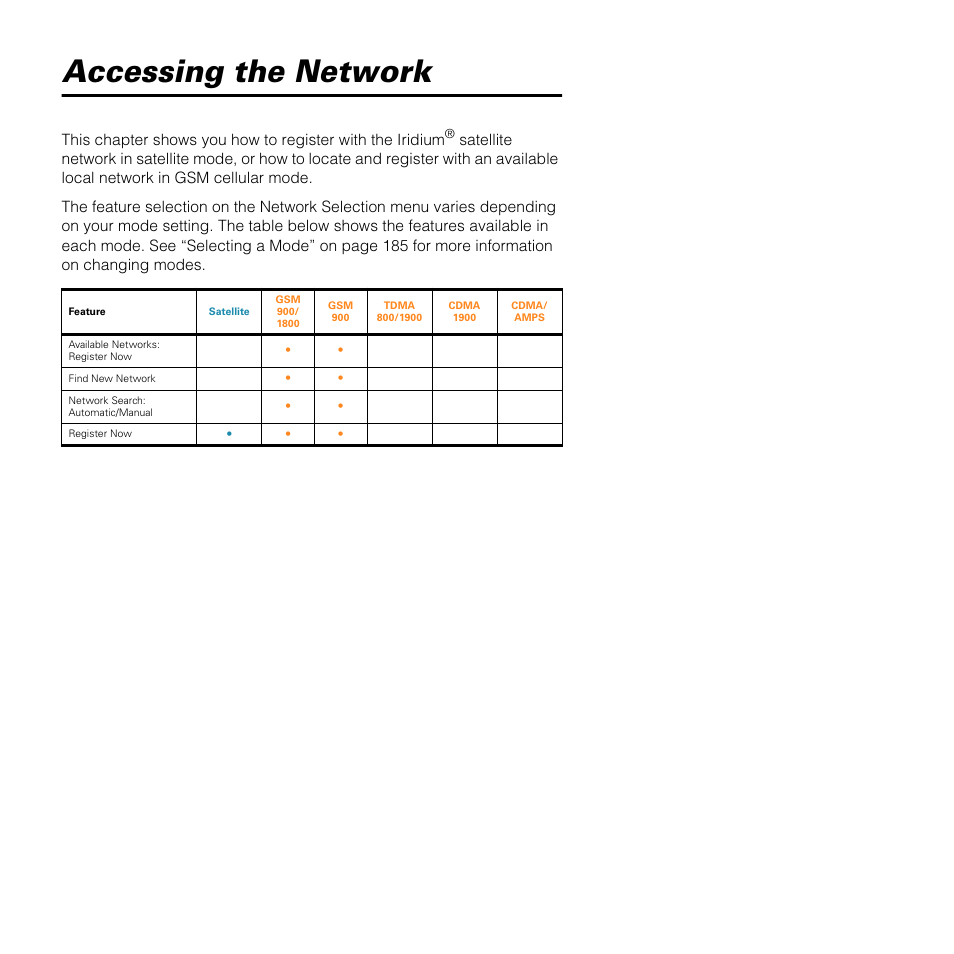 Accessing the network | Motorola SATELLITE 9505 User Manual | Page 181 / 228