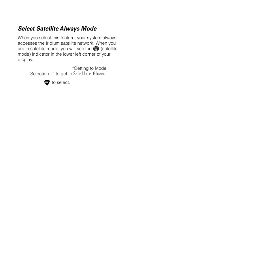 Select satellite always mode | Motorola SATELLITE 9505 User Manual | Page 193 / 228